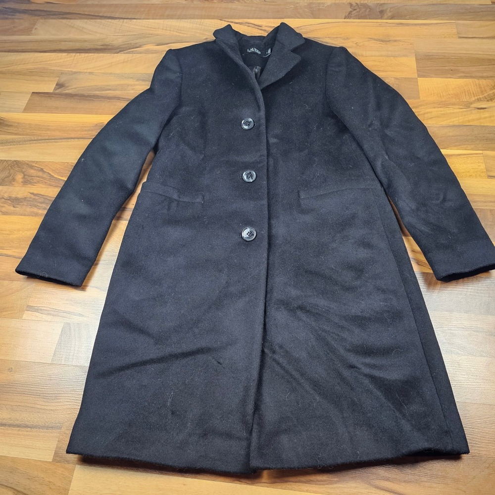 Lauren Ralph Lauren Wool Blend Coat Black Size 2 Classic Overcoat Winter Elegant